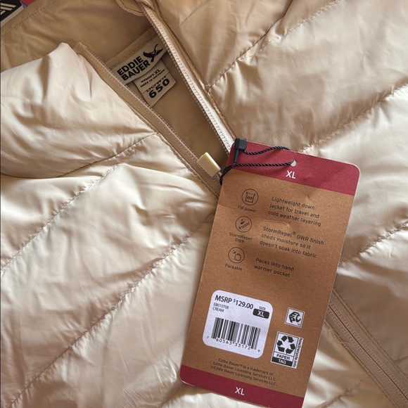 Eddie Bauer Women's Packable Jacket 650 Fill Power Down No Hood Zip Pockets 😍 - Picture 2 of 10